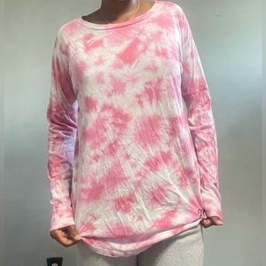 PINK long sleeve tie die crew neck